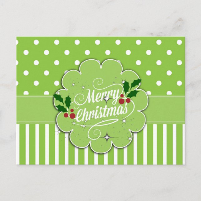 Frohe Weihnachten, hübsche Streifen und Polka Punk Postkarte (Vorderseite)