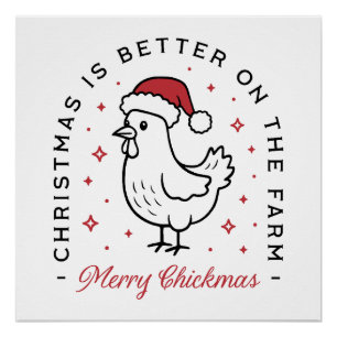 Frohe Weihnachten Huhn lustiger Bauernhof Tier Poster