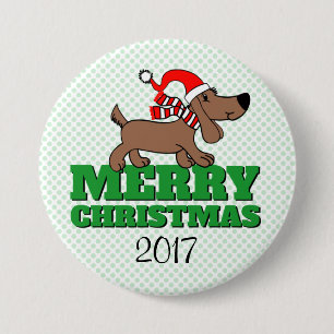 Frohe Weihnachten Hündchen Large, 3 Zoll runder Kn Button