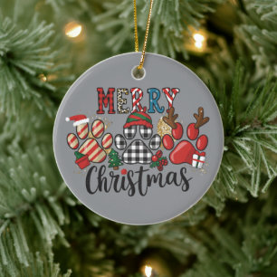 Frohe Weihnachten Hunde Hundemama Pfoten Keramik Ornament