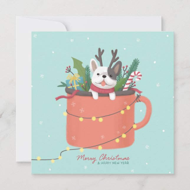Frohe Weihnachten: Hunde Illustration Art Einladung (Vorderseite)