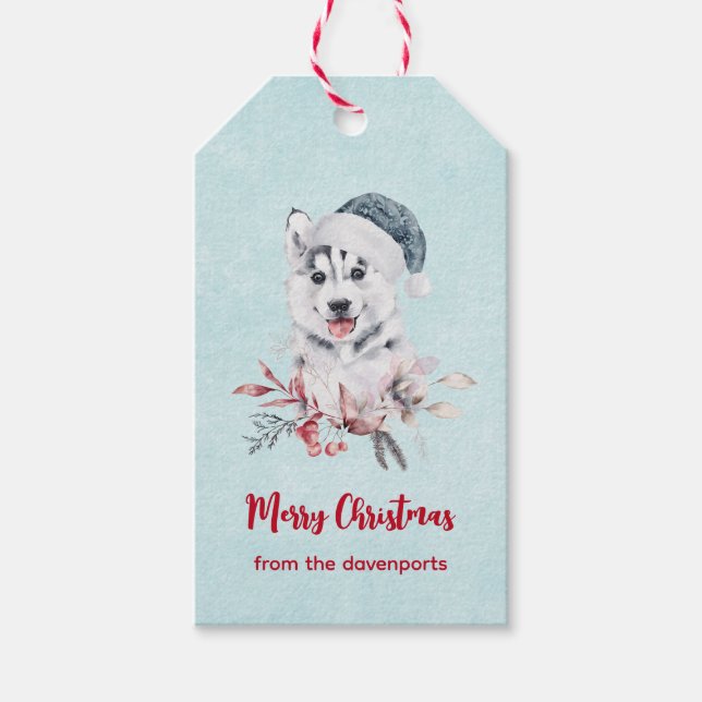 Frohe Weihnachten Husky Hund in einer Weihnachtsma Geschenkanhänger (Vorderseite)