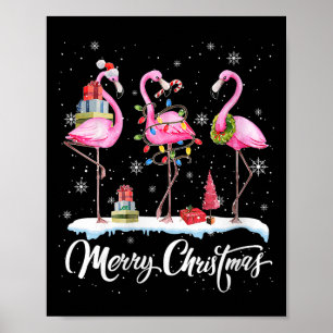 Frohe Weihnachten Hut Santa Flamingo Licht Weihnac Poster