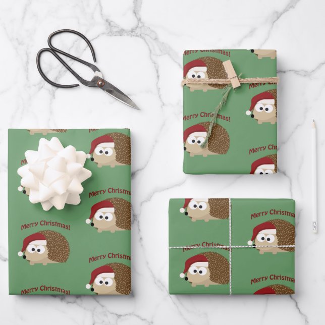 Frohe Weihnachten! Igel Geschenkpapier Set (Vorderseite)
