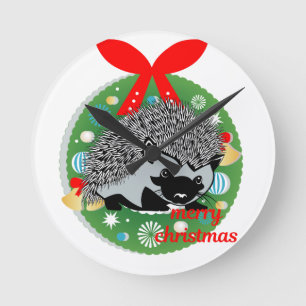 frohe weihnachten igel runde wanduhr