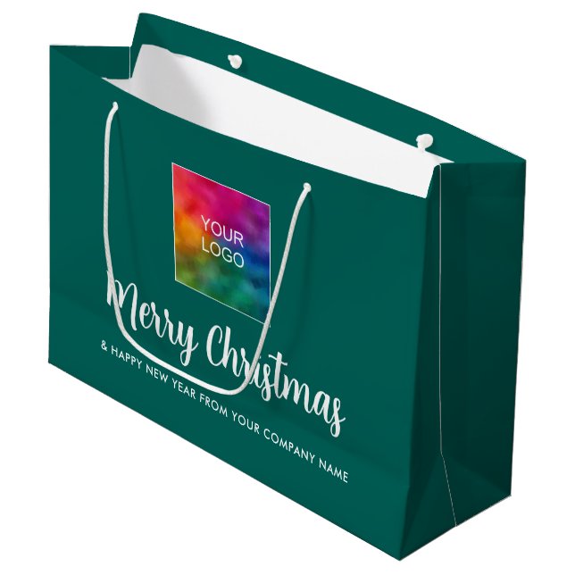 Frohe Weihnachten Ihr Business-Logo hier kundenspe Große Geschenktüte (Vorderseite Schrägansicht)