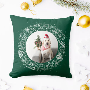 Frohe Weihnachten Ihr Foto Gold Kranz Grün Kissen