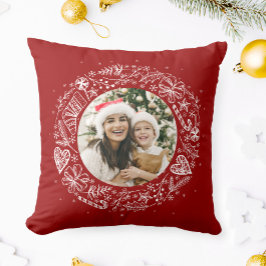 Frohe Weihnachten Ihr Foto Gold Kranz Rot Kissen