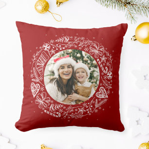 Frohe Weihnachten Ihr Foto Gold Kranz Rot Kissen