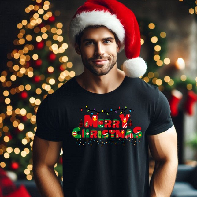 Frohe Weihnachten: Illuminierte Freude in Typograf T-Shirt (Von Creator hochgeladen)