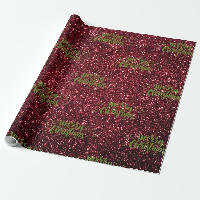Frohe Weihnachten im Glitzer Burgund & Green Geschenkpapier (Ungerollt)
