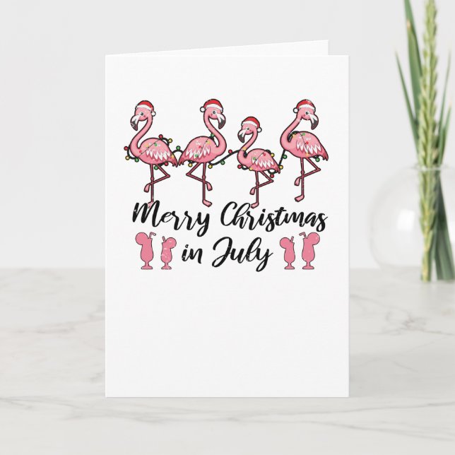 Frohe Weihnachten im Juli Flamingo Sommer Cocktail Karte (Vorderseite)