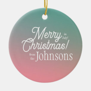 Frohe Weihnachten im Juli Pink Green Ombre Keramik Ornament