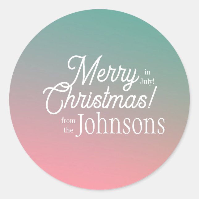 Frohe Weihnachten im Juli Pink Green Ombre Runder Aufkleber (Vorderseite)
