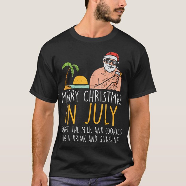 Frohe Weihnachten im Juli Santa Beach Cocktail Som T-Shirt (Vorderseite)