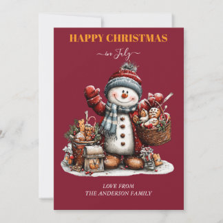 Frohe Weihnachten im Juli Schneemann Grußkarte