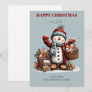 Frohe Weihnachten im Juli Schneemann Grußkarte