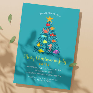 Frohe Weihnachten im Juli Tropischer Korallenbaum Einladung