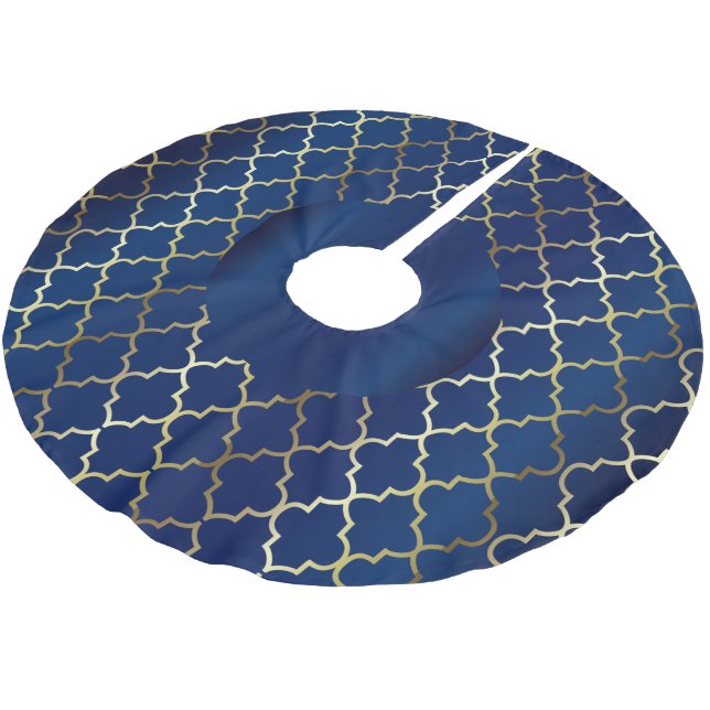 Frohe Weihnachten im Marine-Blau u. im Gold Polyester Weihnachtsbaumdecke (Schrägansicht)