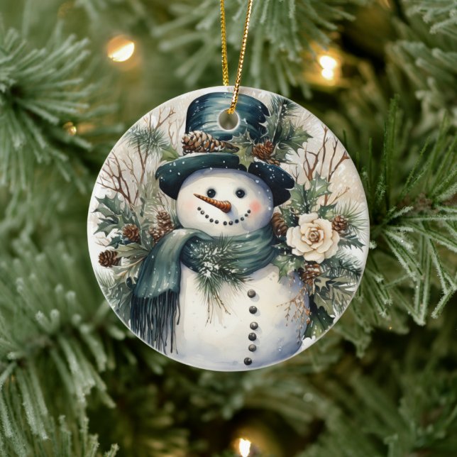 Frohe Weihnachten im Schneemann Keramik Ornament (Baum)