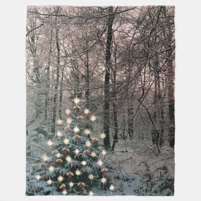 Frohe Weihnachten im Wald Fleecedecke (Vorderseite)
