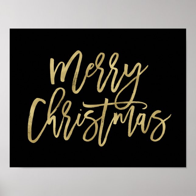 Frohe Weihnachten | Imitate Goldtypografie in Schw Poster (Vorne)