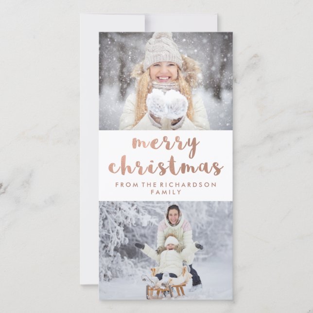 Frohe Weihnachten | Imitate Rose Gold mit zwei Fot (Vorderseite)