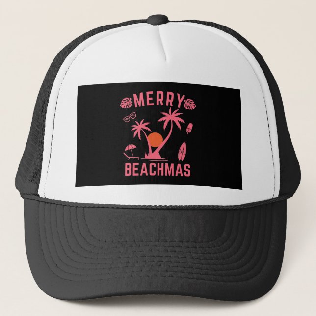 Frohe Weihnachten in Beachmas im Juli Truckerkappe (Vorderseite)