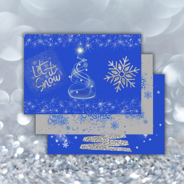 Frohe Weihnachten in Blau auf Silber | Geschenkpapier Set (Von Creator hochgeladen)