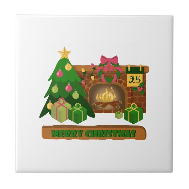 Frohe Weihnachten in der Nähe von Feuerfeuer Weihn Fliese (Vorderseite)