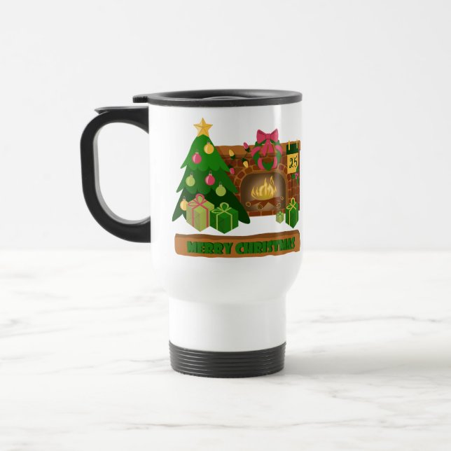 Frohe Weihnachten in der Nähe von Feuerfeuer Weihn Reisebecher (Links)