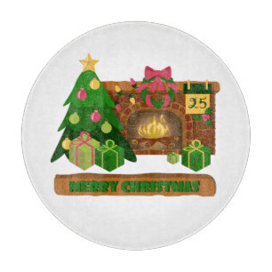 Frohe Weihnachten in der Nähe von Feuerfeuer Weihn Schneidebrett