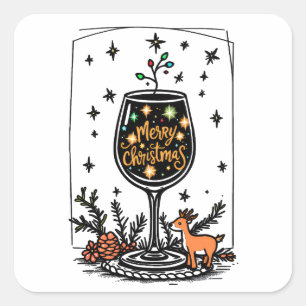 Frohe Weihnachten in einem Weinglas Quadratischer Aufkleber