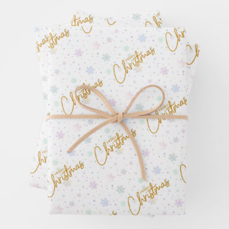 Frohe Weihnachten in Gold mit Snowflake Geschenkpapier Set