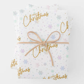 Frohe Weihnachten in Gold mit Snowflake Hintergrun Geschenkpapier Set