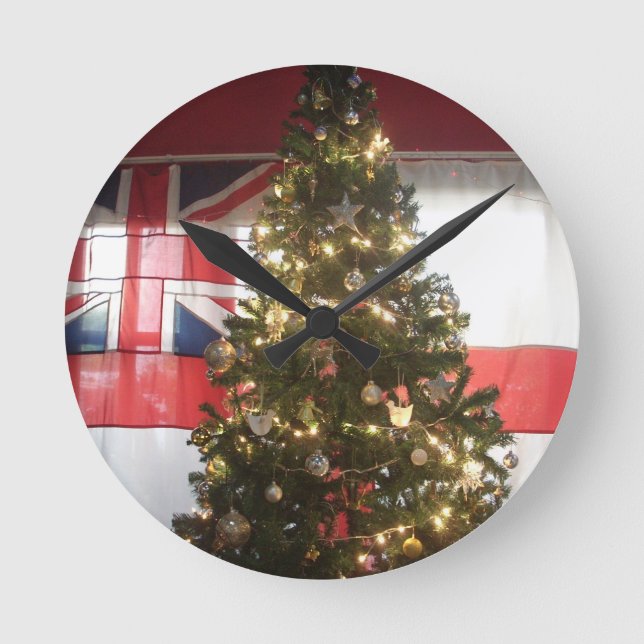 Frohe Weihnachten in Großbritannien. Runde Wanduhr (Vorderseite)