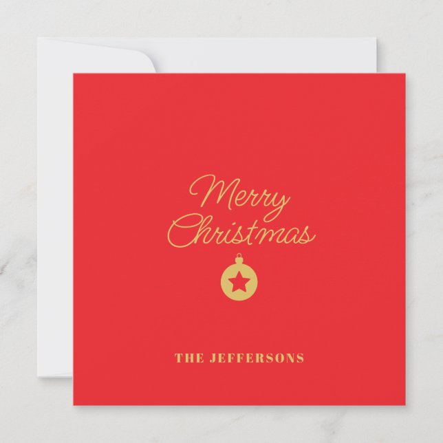 Frohe Weihnachten in hellroten und goldenen Farben Dankeskarte (Vorderseite)