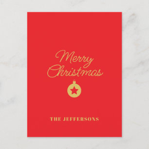 Frohe Weihnachten in hellroten und goldenen Farben Postkarte