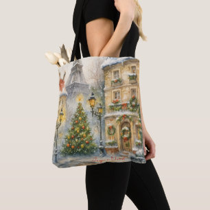 Frohe Weihnachten in Paris Aquarell Eiffelturm Tasche