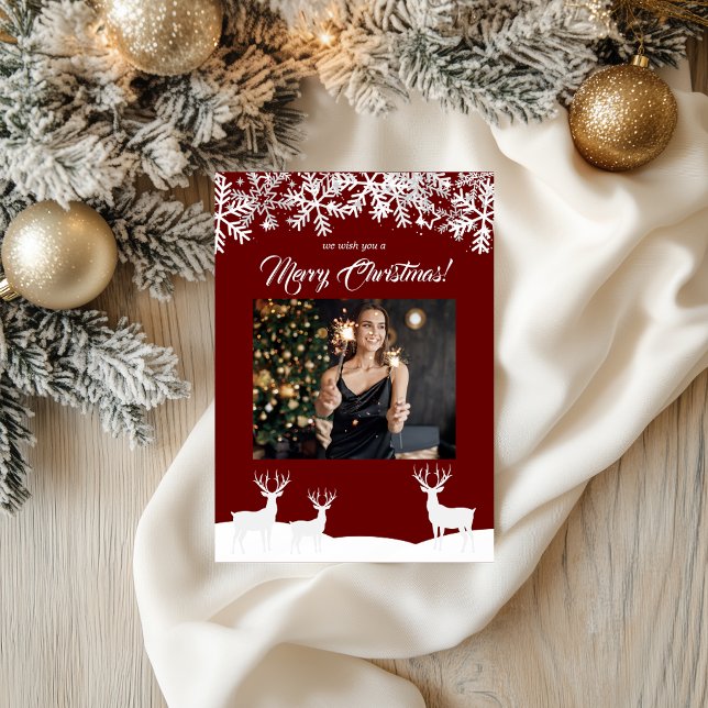 Frohe Weihnachten in tiefrot - Ihr Foto Postkarte (Deep Red Merry Christmas Your Photo Postcard)