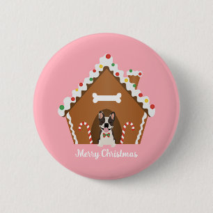 Frohe Weihnachten Ingwerbrot-Hundehaus Button