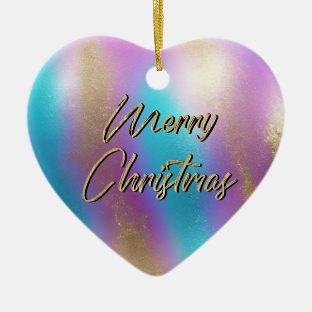 Frohe Weihnachten Iridescent Rainbow Glam Keramik Ornament (Vorne)