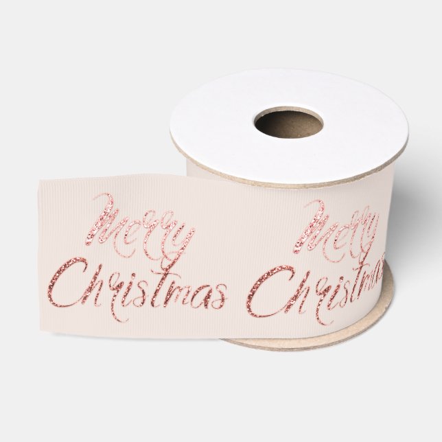 Frohe Weihnachten Ivory Pastel Pink Roe Gold Ripsband (Spule)