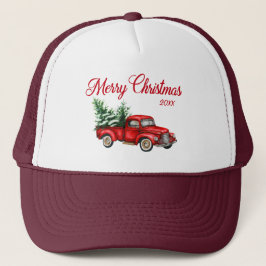 Frohe Weihnachten Jahr Wasserfarbe Vintag Red Truc Truckerkappe