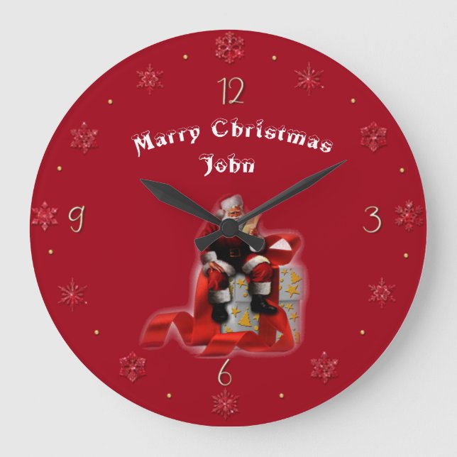 Frohe Weihnachten Johannes (Name ändern) Große Wanduhr (Vorderseite)