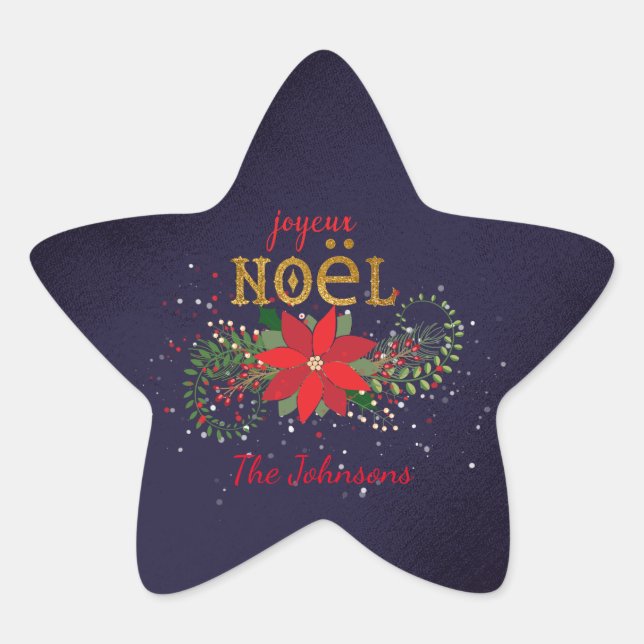 Frohe Weihnachten Joyeux Weihnachten Star Navy Fra Stern-Aufkleber (Vorderseite)