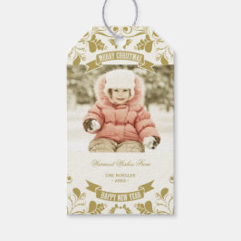 Frohe Weihnachten Jugendstil Floral Geblüht Foto Geschenkanhänger