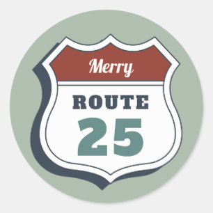 frohe Weihnachten Juli Route 25 Schild Reise Vinta Runder Aufkleber
