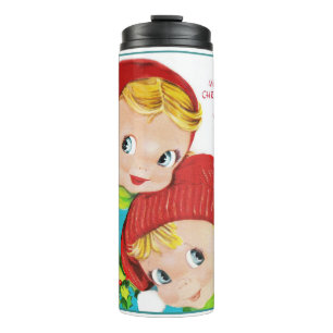 Frohe Weihnachten Junge und Mädchen Thermosbecher