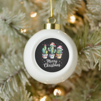 Frohe Weihnachten Kaktus Weihnachtsmann Hut Feiert Keramik Kugel-Ornament